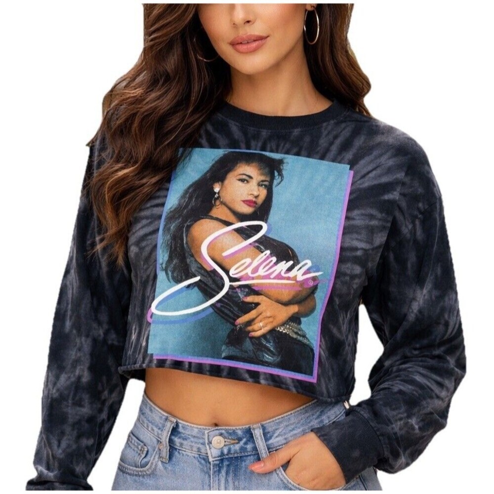 Selena Official Merch Crop Shirt Tie Dye Black Graphic Women S
